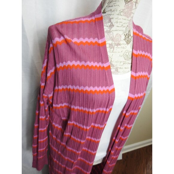 Ann Taylor Loft Open Front Knit Cardigan Duster Sweater Pink Red Striped Sz XL - Picture 4 of 9